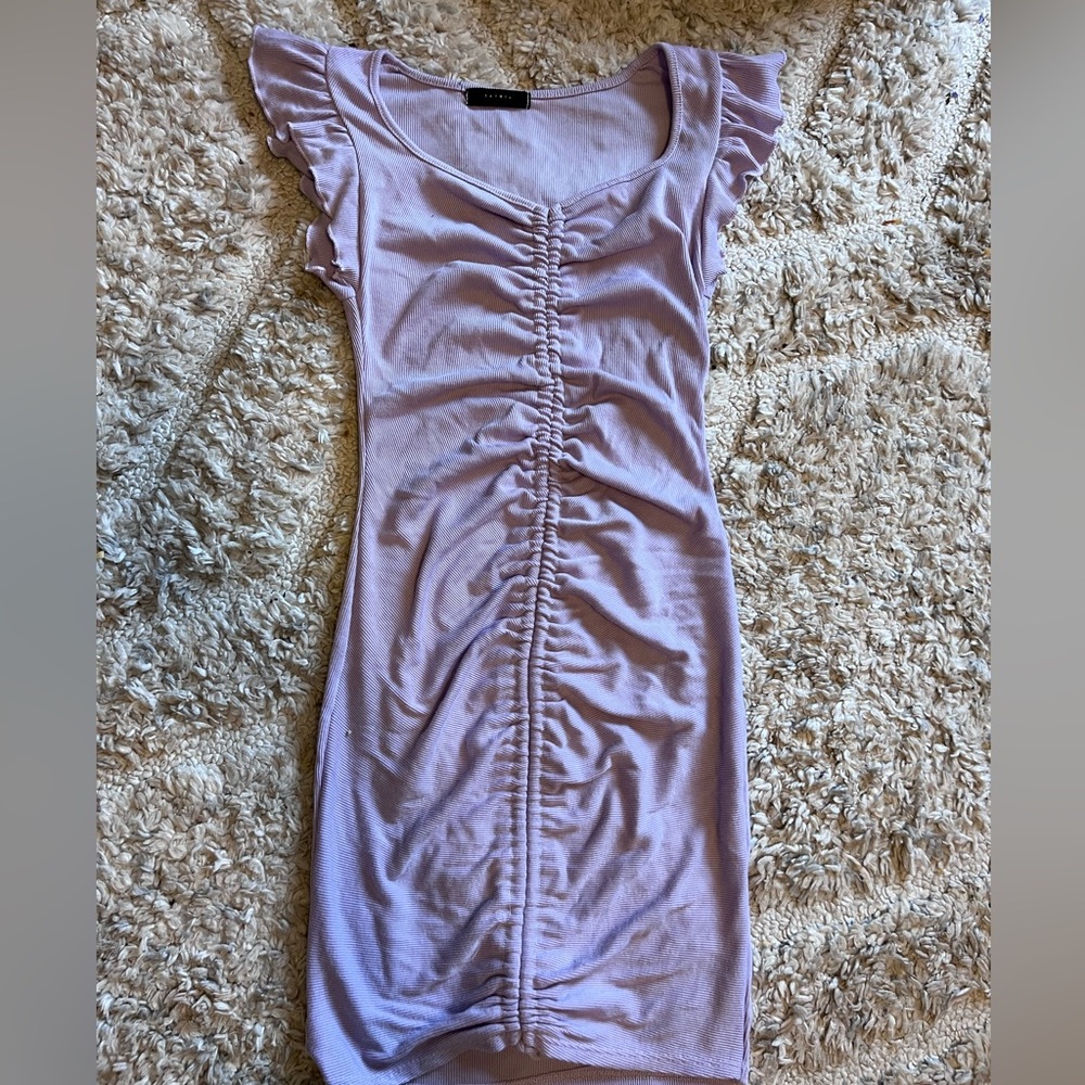 Purple cinched mini dress